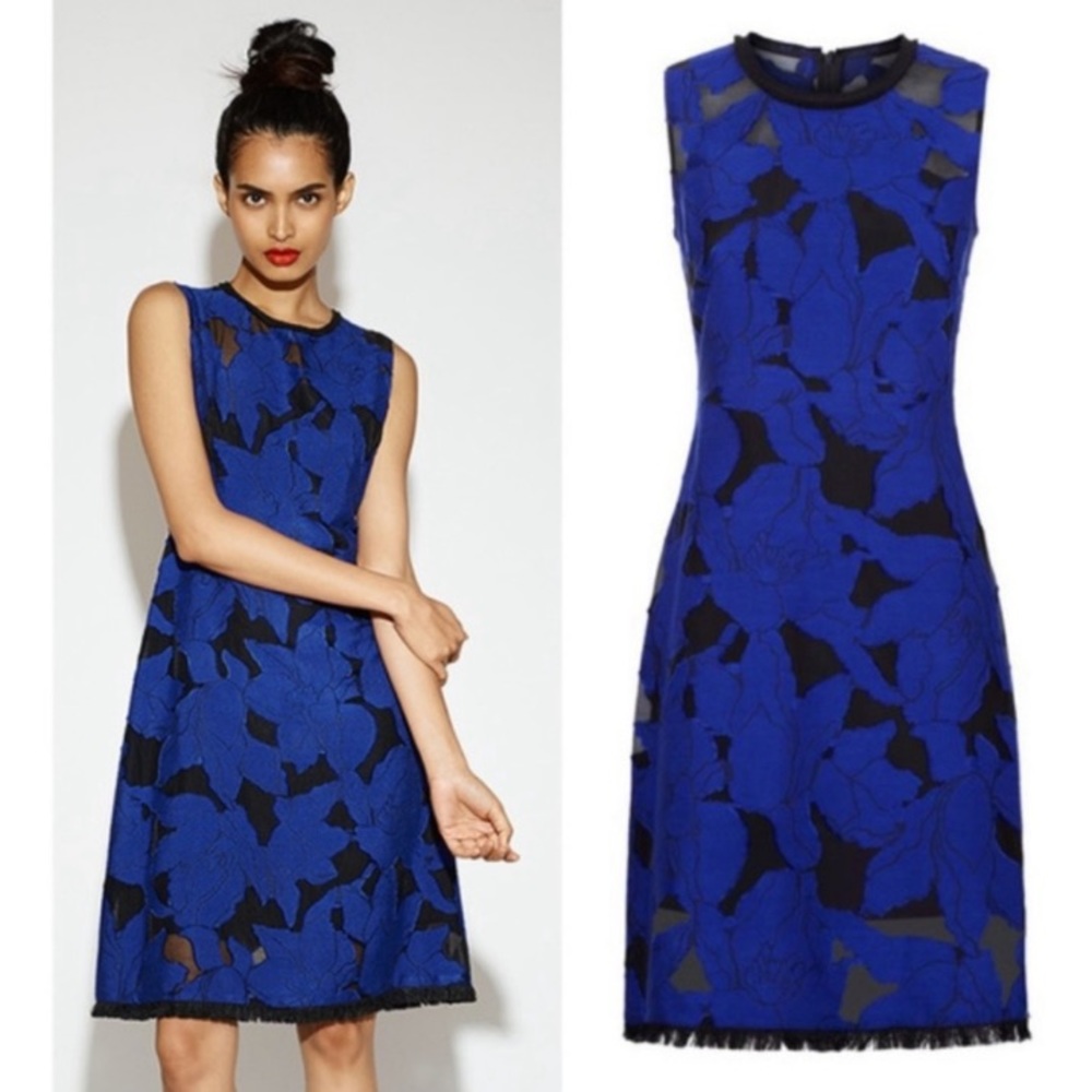 Elie TAHARI Ophelia Floral Coupe Dress Blue and Black Size 0